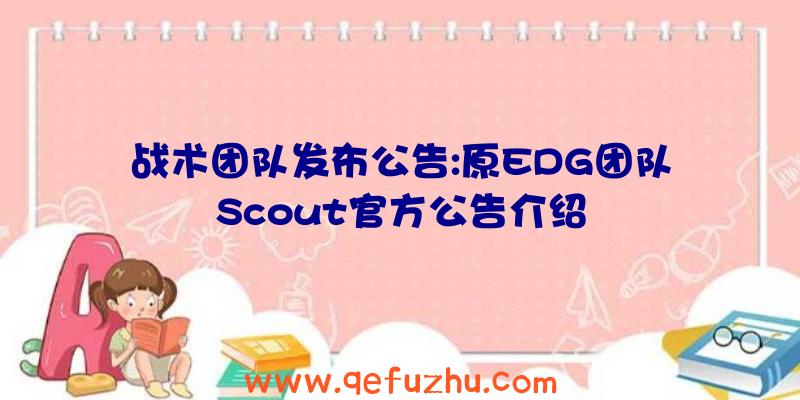 战术团队发布公告:原EDG团队Scout官方公告介绍