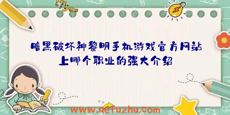 暗黑破坏神黎明手机游戏官方网站上哪个职业的强大介绍