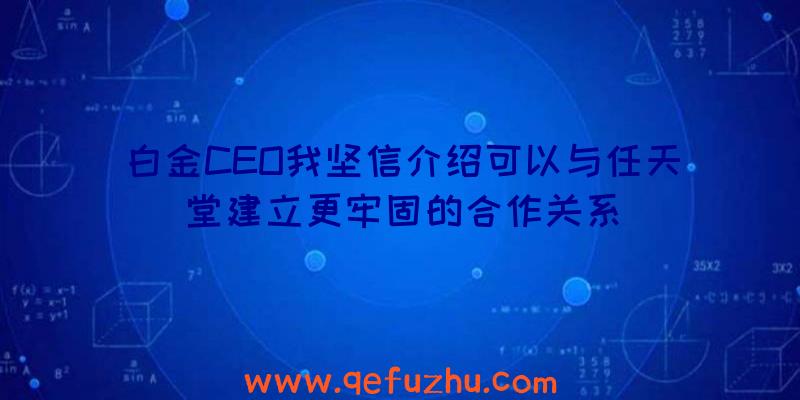 白金CEO我坚信介绍可以与任天堂建立更牢固的合作关系